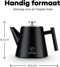 Vatten® - Premium RVS Theepot - Incl. RVS Theefilter - 1L - Zwart - Dubbelwandig -Tefal Keuken Verkoopwinkel 1077x1200