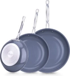 Tefal Keuken Verkoopwinkel 9 Swiss Pro+ - Koekenpannenset - 3 Delig - Keramisch - Inductie - Milieuvriendelijk - PFAS - PFOA Vrij - Sapphire Green