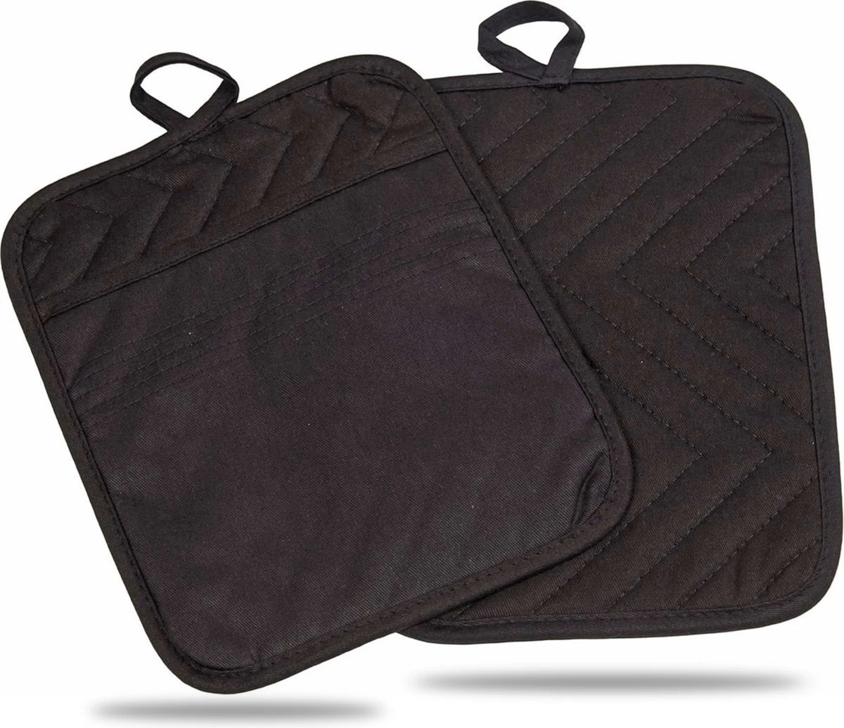 Roegaarden Pannenlappen - Pannenlap - 2 Stuks - Met Insteekvakken - Zwart 1 Roegaarden Pannenlappen - Pannenlap - 2 Stuks - Met Insteekvakken - Zwart