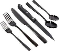 Deleca 6 Persoons Bestekset (36-delig) - Lepels, Messen, Vorken & Steakmessen - Vaatwasserbestendig - Zwart / RVS -Tefal Keuken Verkoopwinkel 1200x1036