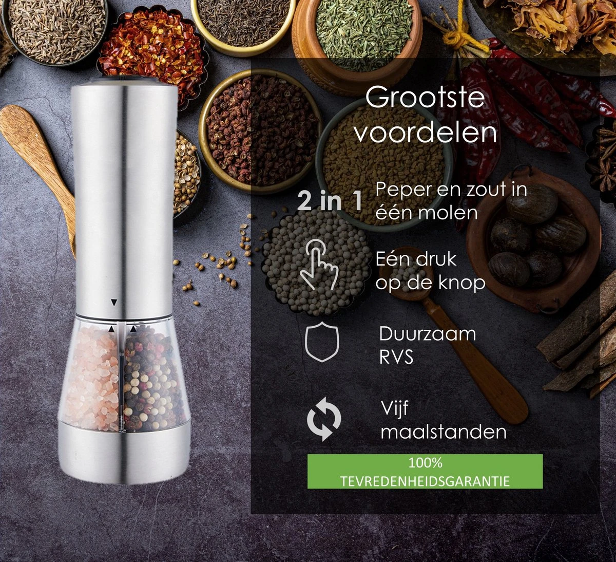 KROMS Peper En Zoutmolen Set - Peper En Zoutmolen Set Elektrisch -2 In 1 - Instelbare Maalgraad - Pepermolen - Zoutmolen - Peper En Zoutmolen Elektrisch 2 KROMS Peper En Zoutmolen Set - Peper En Zoutmolen Set Elektrisch -2 In 1 - Instelbare Maalgraad - Pepermolen - Zoutmolen - Peper En Zoutmolen Elektrisch - Afbeelding 2