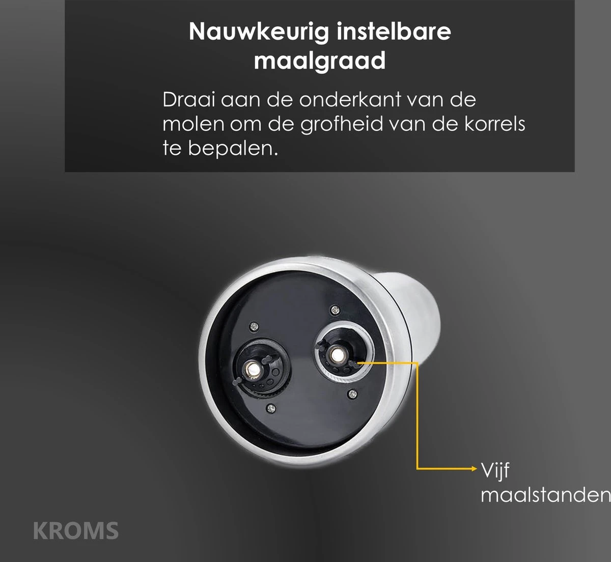 KROMS Peper En Zoutmolen Set - Peper En Zoutmolen Set Elektrisch -2 In 1 - Instelbare Maalgraad - Pepermolen - Zoutmolen - Peper En Zoutmolen Elektrisch 4 KROMS Peper En Zoutmolen Set - Peper En Zoutmolen Set Elektrisch -2 In 1 - Instelbare Maalgraad - Pepermolen - Zoutmolen - Peper En Zoutmolen Elektrisch - Afbeelding 4