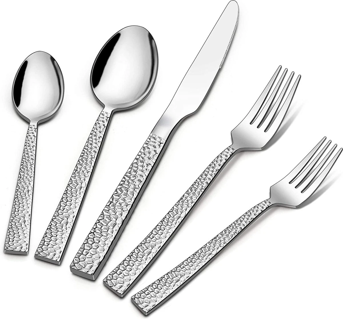 Deleca 6 Persoons Bestekset Deluxe (30-delig) - Vorken, Lepels En Messen - Vaatwasserbestendig - Gehamerd - Zilver / RVS 1 Deleca 6 Persoons Bestekset Deluxe (30-delig) - Vorken, Lepels En Messen - Vaatwasserbestendig - Gehamerd - Zilver / RVS