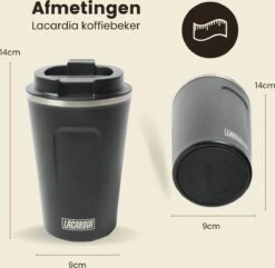 LaCardia Koffiebeker To Go Premium Zwart – Thermosbeker – Theebeker – 380ML – Herbruikbaar -Tefal Keuken Verkoopwinkel 1200x1171 3