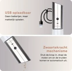 DODANA Premium Peper - & Zoutmolen Elektrisch - 1 Stuk - Pepermolen - Zoutmolen - Oplaadbaar - USB - Elektrische Pepermolen - RVS - Zwaartekracht Functie - LED Lamp - Nl Handleiding - Incl Borsteltje -Tefal Keuken Verkoopwinkel 1200x1192 1
