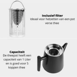 Castagnola Theepot Met Filter – Theekan – Theepot Dubbelwandig – Theepot Roestvrijstaal – Hoogwaardig RVS – 1 Liter – 5 Kopjes Thee – Zwart -Tefal Keuken Verkoopwinkel 1200x1195 15