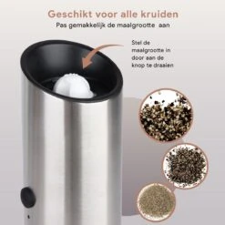 DODANA Premium Peper - & Zoutmolen Elektrisch - 1 Stuk - Pepermolen - Zoutmolen - Oplaadbaar - USB - Elektrische Pepermolen - RVS - Zwaartekracht Functie - LED Lamp - Nl Handleiding - Incl Borsteltje -Tefal Keuken Verkoopwinkel 1200x1199 13