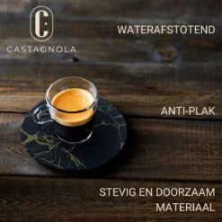 Castagnola Kunstlederen Onderzetters Met Houder – Onderzetters Voor Glazen – Onderzetters Design – Onderzettersset – Drink Onderzetters – Kunstleer – Leren Onderzetters – Set Van 16 – Zwart/Goud -Tefal Keuken Verkoopwinkel 1200x1200 1021