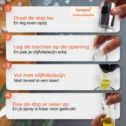 BooGoo® - RVS Olijfolie Sprayer Extreme Deluxe - Olijfolie Fles Verstuiver Voor Keuken - Oliespray - Oliefles - BBQ Accesoires - Olie Pomp Bakspray - Cooking Spray -Tefal Keuken Verkoopwinkel 1200x1200 1026