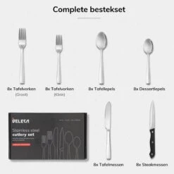 Deleca 8 Persoons Bestekset (48-delig) - Lepels, Messen, Vorken & Steakmessen - Vaatwasserbestendig - Zilver / RVS 19 Deleca 8 Persoons Bestekset (48-delig) - Lepels, Messen, Vorken & Steakmessen - Vaatwasserbestendig - Zilver / RVS -Tefal Keuken Verkoopwinkel 1200x1200 109