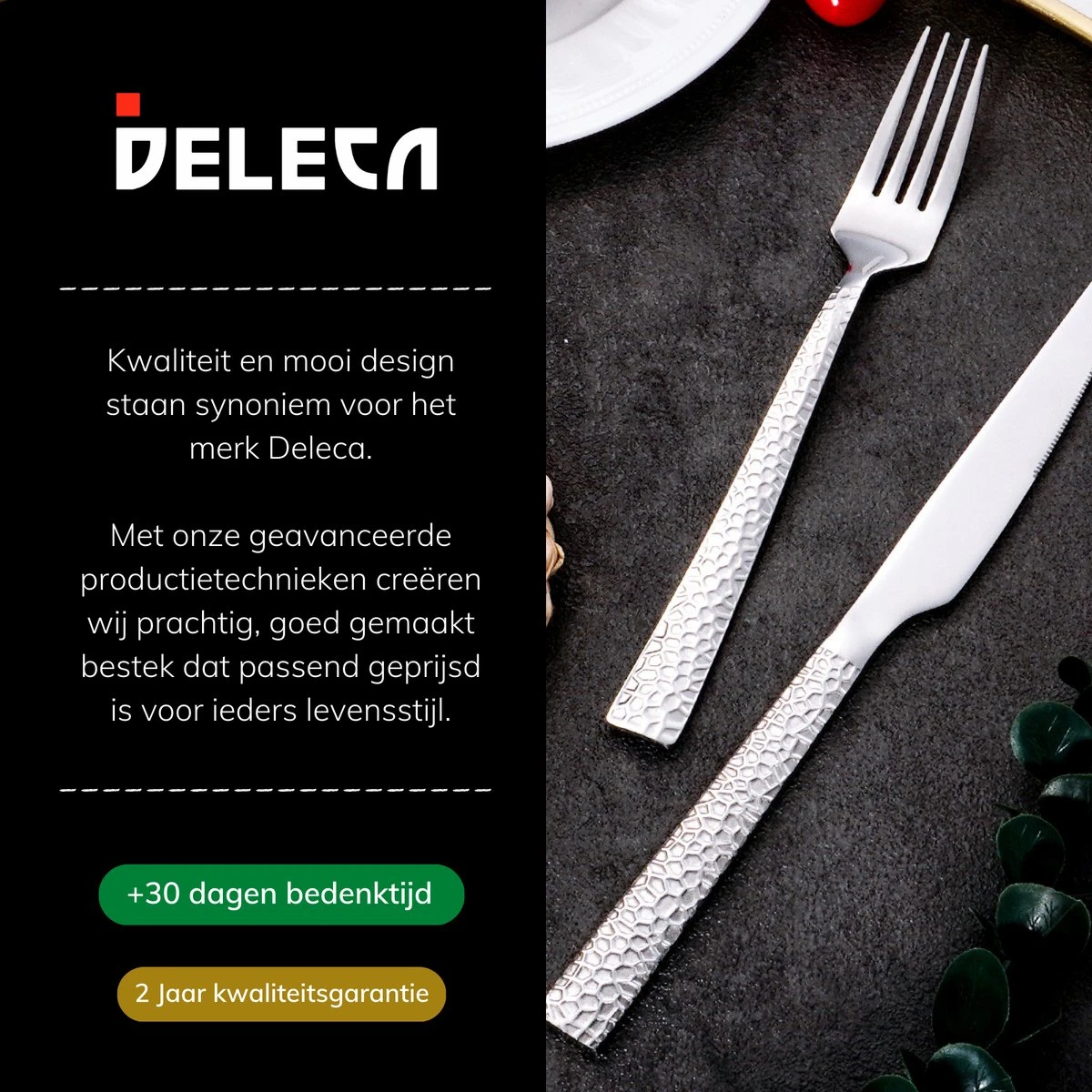 Deleca 6 Persoons Bestekset Deluxe (30-delig) - Vorken, Lepels En Messen - Vaatwasserbestendig - Gehamerd - Zilver / RVS 2 Deleca 6 Persoons Bestekset Deluxe (30-delig) - Vorken, Lepels En Messen - Vaatwasserbestendig - Gehamerd - Zilver / RVS - Afbeelding 2