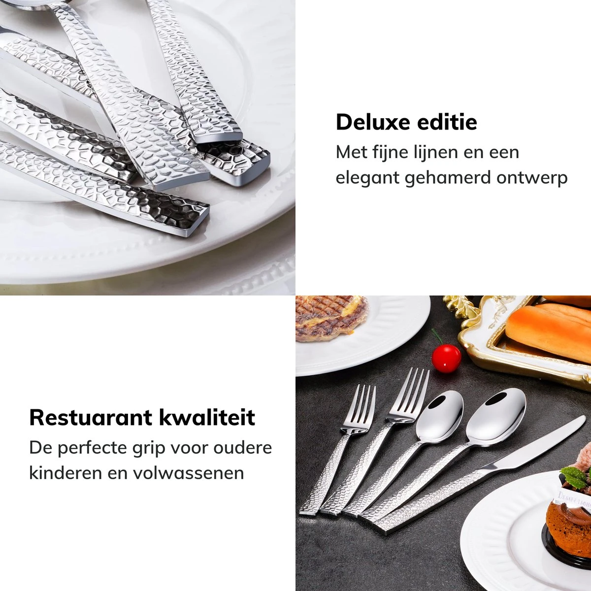 Deleca 6 Persoons Bestekset Deluxe (30-delig) - Vorken, Lepels En Messen - Vaatwasserbestendig - Gehamerd - Zilver / RVS 5 Deleca 6 Persoons Bestekset Deluxe (30-delig) - Vorken, Lepels En Messen - Vaatwasserbestendig - Gehamerd - Zilver / RVS - Afbeelding 5