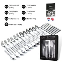Deleca 6 Persoons Bestekset Deluxe (30-delig) - Vorken, Lepels En Messen - Vaatwasserbestendig - Gehamerd - Zilver / RVS 16 Deleca 6 Persoons Bestekset Deluxe (30-delig) - Vorken, Lepels En Messen - Vaatwasserbestendig - Gehamerd - Zilver / RVS -Tefal Keuken Verkoopwinkel 1200x1200 132
