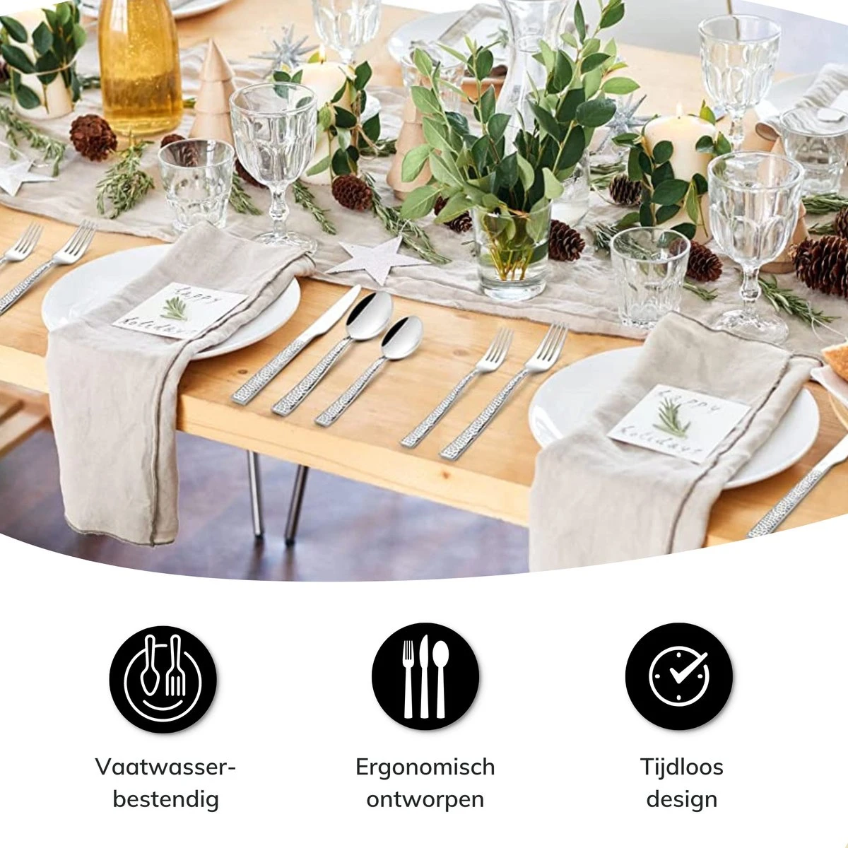 Deleca 6 Persoons Bestekset Deluxe (30-delig) - Vorken, Lepels En Messen - Vaatwasserbestendig - Gehamerd - Zilver / RVS 9 Deleca 6 Persoons Bestekset Deluxe (30-delig) - Vorken, Lepels En Messen - Vaatwasserbestendig - Gehamerd - Zilver / RVS - Afbeelding 9