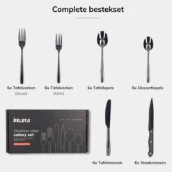 Deleca 6 Persoons Bestekset (36-delig) - Lepels, Messen, Vorken & Steakmessen - Vaatwasserbestendig - Zwart / RVS -Tefal Keuken Verkoopwinkel 1200x1200 143