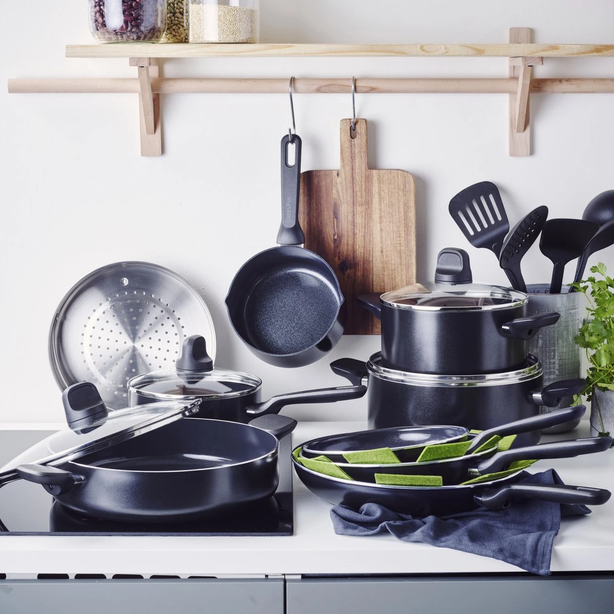 GreenPan Memphis Pannenset - 20-delig - Zwart - Inductie - PFAS-vrij 5 GreenPan Memphis Pannenset - 20-delig - Zwart - Inductie - PFAS-vrij - Afbeelding 5