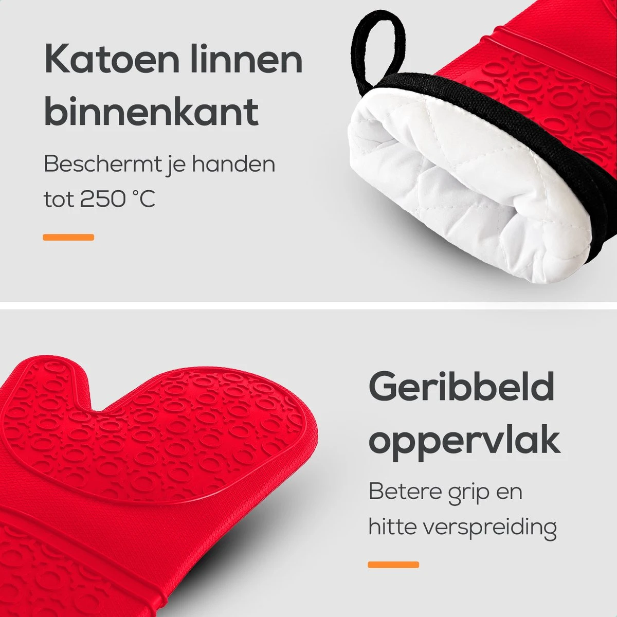 KitchenLove Ovenwanten - 2 Stuks Ovenhandschoenen - Hittebestendig Tot 250 °C - Siliconen - Rood 6 KitchenLove Ovenwanten - 2 Stuks Ovenhandschoenen - Hittebestendig Tot 250 °C - Siliconen - Rood - Afbeelding 6