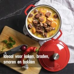 Daumonet Carême Rouge Gietijzeren Braadpan - Sudderpan Kersen Rood - Rond - Ø26 Cm - 4,4 Liter - PFAS & PFOA Vrij - Emaille - Geschikt Voor Alle Warmtebronnen - Elektrisch - Gas - Halogeen - Inductie - Keramisch - Vaatwasserbestendig -Tefal Keuken Verkoopwinkel 1200x1200 540