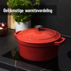 Daumonet Carême Rouge Gietijzeren Braadpan - Sudderpan Kersen Rood - Rond - Ø26 Cm - 4,4 Liter - PFAS & PFOA Vrij - Emaille - Geschikt Voor Alle Warmtebronnen - Elektrisch - Gas - Halogeen - Inductie - Keramisch - Vaatwasserbestendig -Tefal Keuken Verkoopwinkel 1200x1200 542