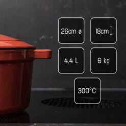 Daumonet Carême Rouge Gietijzeren Braadpan - Sudderpan Kersen Rood - Rond - Ø26 Cm - 4,4 Liter - PFAS & PFOA Vrij - Emaille - Geschikt Voor Alle Warmtebronnen - Elektrisch - Gas - Halogeen - Inductie - Keramisch - Vaatwasserbestendig -Tefal Keuken Verkoopwinkel 1200x1200 543