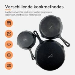 Ocina Gietijzeren Pan – Set Van 3 Stuks – ø25cm, ø19.5cm En ø16cm - Skillet - Koekenpan – Hapjespan – Koekenpan Inductie – Koekenpannenset - Gietijzeren Pan Bbq - Gietijzer - Incl. Receptenboek -Tefal Keuken Verkoopwinkel 1200x1200 553