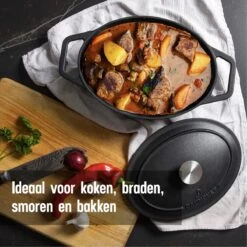 Gietijzeren Braadpan - Sudderpan Zwart Van Daumonet - Ovaal - Ø 29 Cm - 3 Liter - 100% PFAS & PFOA Vrij - Emaille - Geschikt Voor Alle Warmtebronnen - Elektrisch - Gas - Halogeen - Inductie - Keramisch - Vaatwasserbestendig -Tefal Keuken Verkoopwinkel 1200x1200 580