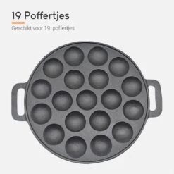 Ocina Poffertjespan – Combo Pack – 19 Poffertjes – Poffertjesmaker – Poffertjespan Inductie – Poffertjespan Electrisch – Gietijzeren Pan - Inclusief Doseerfles, Handvaten, 6x Poffertjesvorken En Invetkwast – Gratis Receptenboek -Tefal Keuken Verkoopwinkel 1200x1200 635
