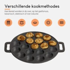 Ocina Poffertjespan – Combo Pack – 19 Poffertjes – Poffertjesmaker – Poffertjespan Inductie – Poffertjespan Electrisch – Gietijzeren Pan - Inclusief Doseerfles, Handvaten, 6x Poffertjesvorken En Invetkwast – Gratis Receptenboek -Tefal Keuken Verkoopwinkel 1200x1200 636