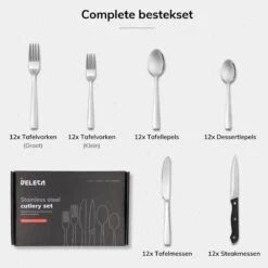 Deleca 12 Persoons Bestekset (72-delig) - Lepels, Messen, Vorken & Steakmessen - Vaatwasserbestendig - Zilver / RVS -Tefal Keuken Verkoopwinkel 1200x1200 78