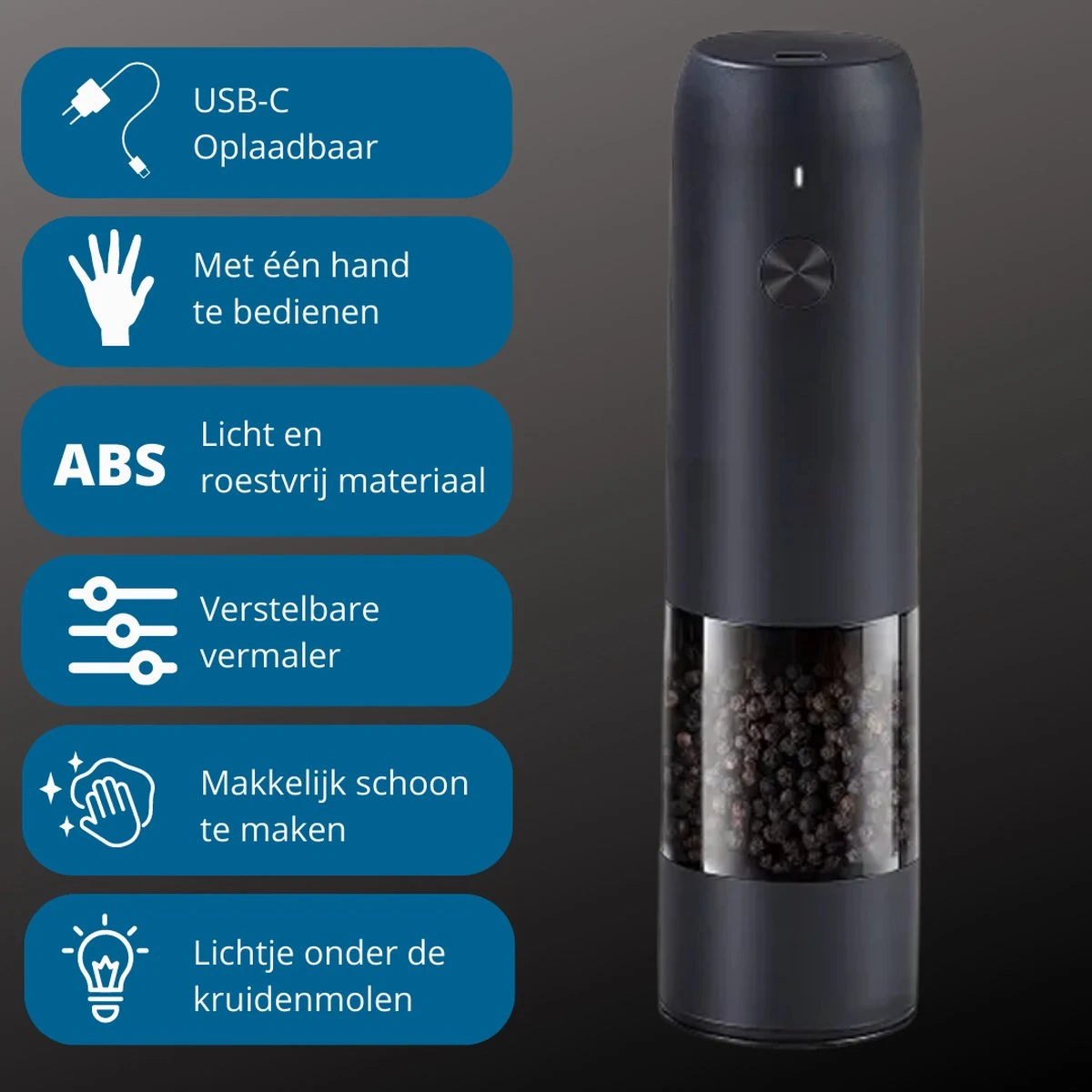 GOV Elektrische Peper- En Zoutmolen Zwart XL Set Oplaadbaar - Pepermolen - Peper En Zoutstel 2 GOV Elektrische Peper- En Zoutmolen Zwart XL Set Oplaadbaar - Pepermolen - Peper En Zoutstel - Afbeelding 2