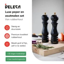 Deleca Luxe Peper En Zoutmolen Set - Met Geschenkdoos - Zout / Pepermolen - Rubberhout - Zwart & Goud -Tefal Keuken Verkoopwinkel 1200x1200 819