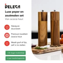 Deleca Luxe Peper En Zoutmolen Set - Zout / Pepermolen - Handmatig - Met Navul Lepel & Geschenkdoos - Acacia Hout - Rond -Tefal Keuken Verkoopwinkel 1200x1200 827