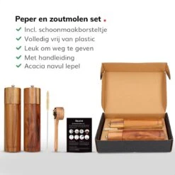 Deleca Luxe Peper En Zoutmolen Set - Zout / Pepermolen - Handmatig - Met Navul Lepel & Geschenkdoos - Acacia Hout - Rond -Tefal Keuken Verkoopwinkel 1200x1200 833