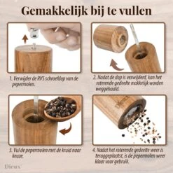 Dieux® - Peper En Zoutmolen Set - Cilinder Vorm - 22CM - Zout Peper Kruiden - 2 Stuks - Acacia Hout - Instelbare Maalgraad - Duurzaam - Luxe Kwaliteit - Hervulbaar - Pepermolen - Zoutmolen - BBQ Accesoires - Pasen -Tefal Keuken Verkoopwinkel 1200x1200 839