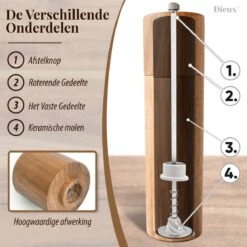 Dieux® - Peper En Zoutmolen Set - Cilinder Vorm - 22CM - Zout Peper Kruiden - 2 Stuks - Acacia Hout - Instelbare Maalgraad - Duurzaam - Luxe Kwaliteit - Hervulbaar - Pepermolen - Zoutmolen - BBQ Accesoires - Pasen -Tefal Keuken Verkoopwinkel 1200x1200 841