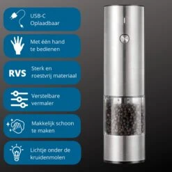 GOV Elektrische Peper- En Zoutmolen RVS XL Oplaadbaar - Automatische Pepermolen -Tefal Keuken Verkoopwinkel 1200x1200 844