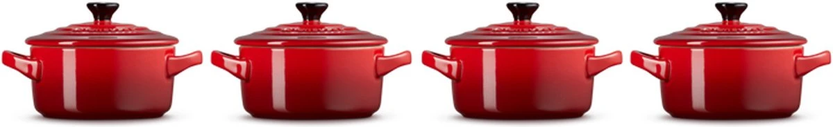 Le Creuset Aardewerken Mini Pannetjes Set Van 4 Stuks Kersenrood 3 Le Creuset Aardewerken Mini Pannetjes Set Van 4 Stuks Kersenrood - Afbeelding 3