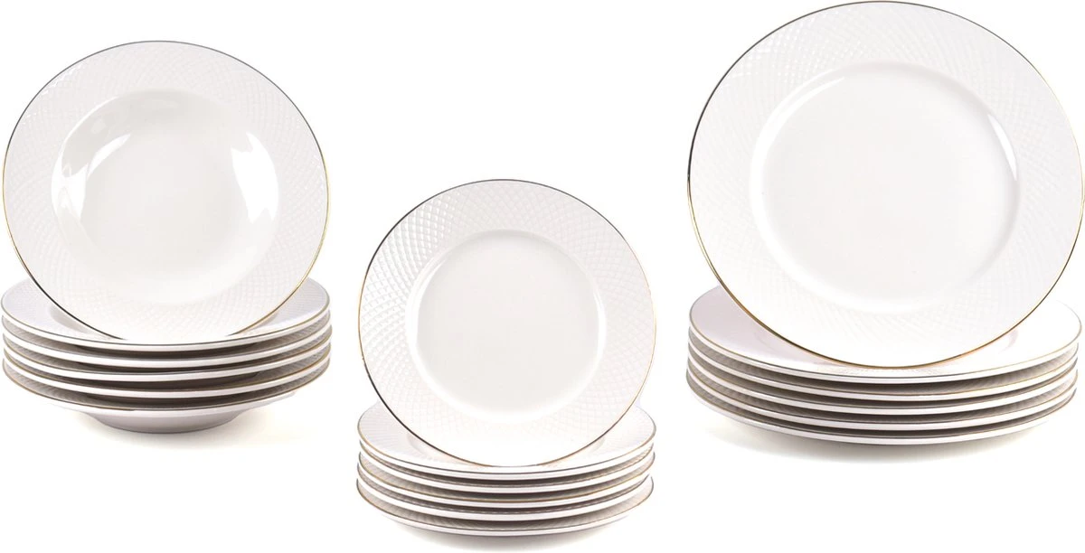 LeRijn® Serviesset Deventer 6 Persoons - 18 Delig - Licht Crème Wit Met Gouden Rand En Motief - Dinerborden - Soepborden - Dessertborden - Borden Servies - Bordenset 11 LeRijn® Serviesset Deventer 6 Persoons - 18 Delig - Licht Crème Wit Met Gouden Rand En Motief - Dinerborden - Soepborden - Dessertborden - Borden Servies - Bordenset - Afbeelding 11