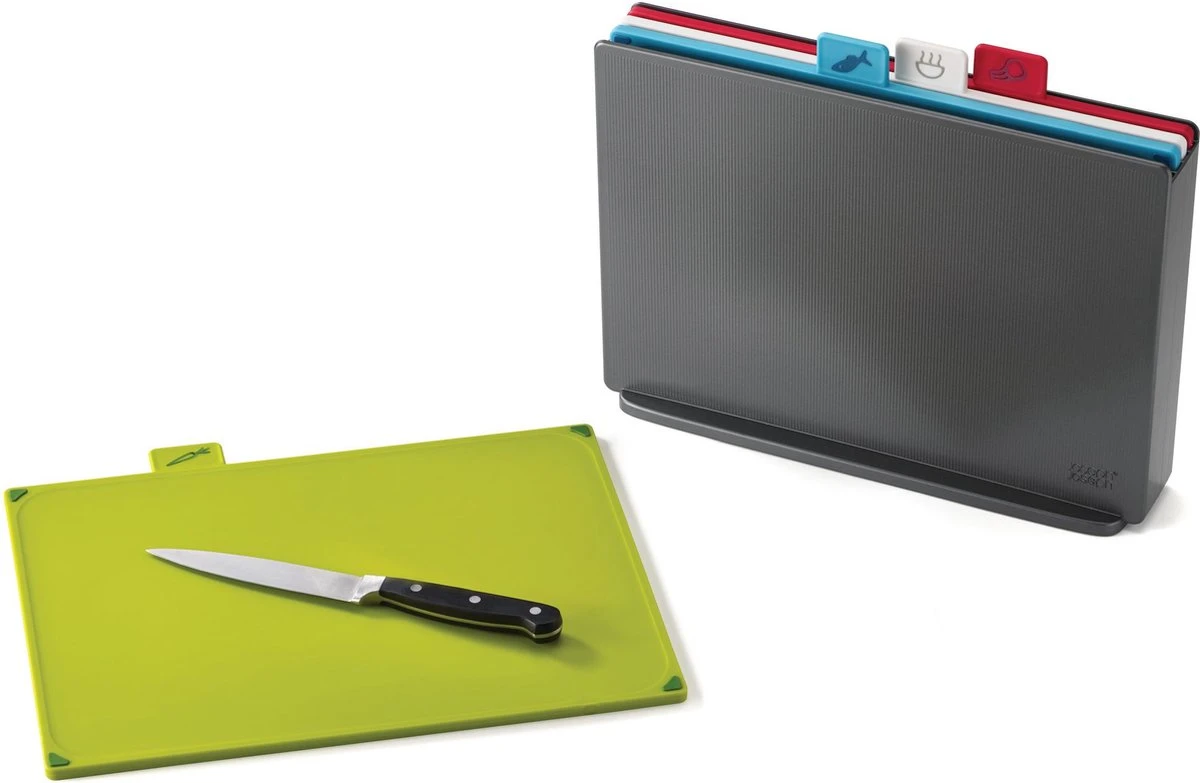 Joseph Joseph Index Large Snijplankenset - Incl. Houder - 34 X 24 Cm - 4 Stuks - Graphite 2 Joseph Joseph Index Large Snijplankenset - Incl. Houder - 34 X 24 Cm - 4 Stuks - Graphite - Afbeelding 2