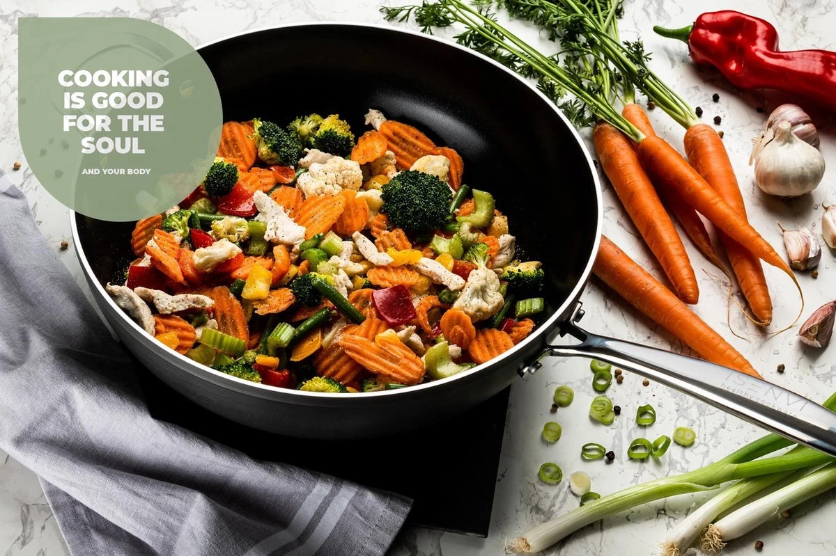 ISENVI Victoria Forged Keramische Wokpan 32CM - RVS Greep 5 ISENVI Victoria Forged Keramische Wokpan 32CM - RVS Greep - Afbeelding 5