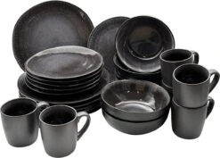 Serviesset 6 Personen - Evia Glacé - Matzwart / Zwart - 24-delig