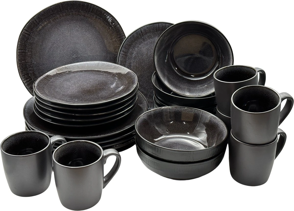 Serviesset 6 Personen - Evia Glacé - Matzwart / Zwart - 24-delig 1 Serviesset 6 Personen - Evia Glacé - Matzwart / Zwart - 24-delig