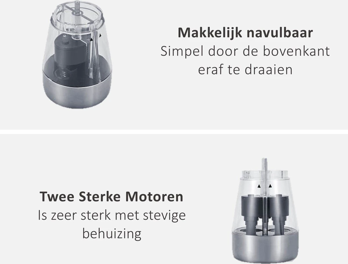 KROMS Peper En Zoutmolen Set - Peper En Zoutmolen Set Elektrisch -2 In 1 - Instelbare Maalgraad - Pepermolen - Zoutmolen - Peper En Zoutmolen Elektrisch 5 KROMS Peper En Zoutmolen Set - Peper En Zoutmolen Set Elektrisch -2 In 1 - Instelbare Maalgraad - Pepermolen - Zoutmolen - Peper En Zoutmolen Elektrisch - Afbeelding 5