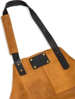 Leren Schort – Soepel Licht Bruin Leer - Barbecueschort - Kokschort - Kookschort – Keukenschort Man – 81 X 56 Cm -Tefal Keuken Verkoopwinkel 915x1200