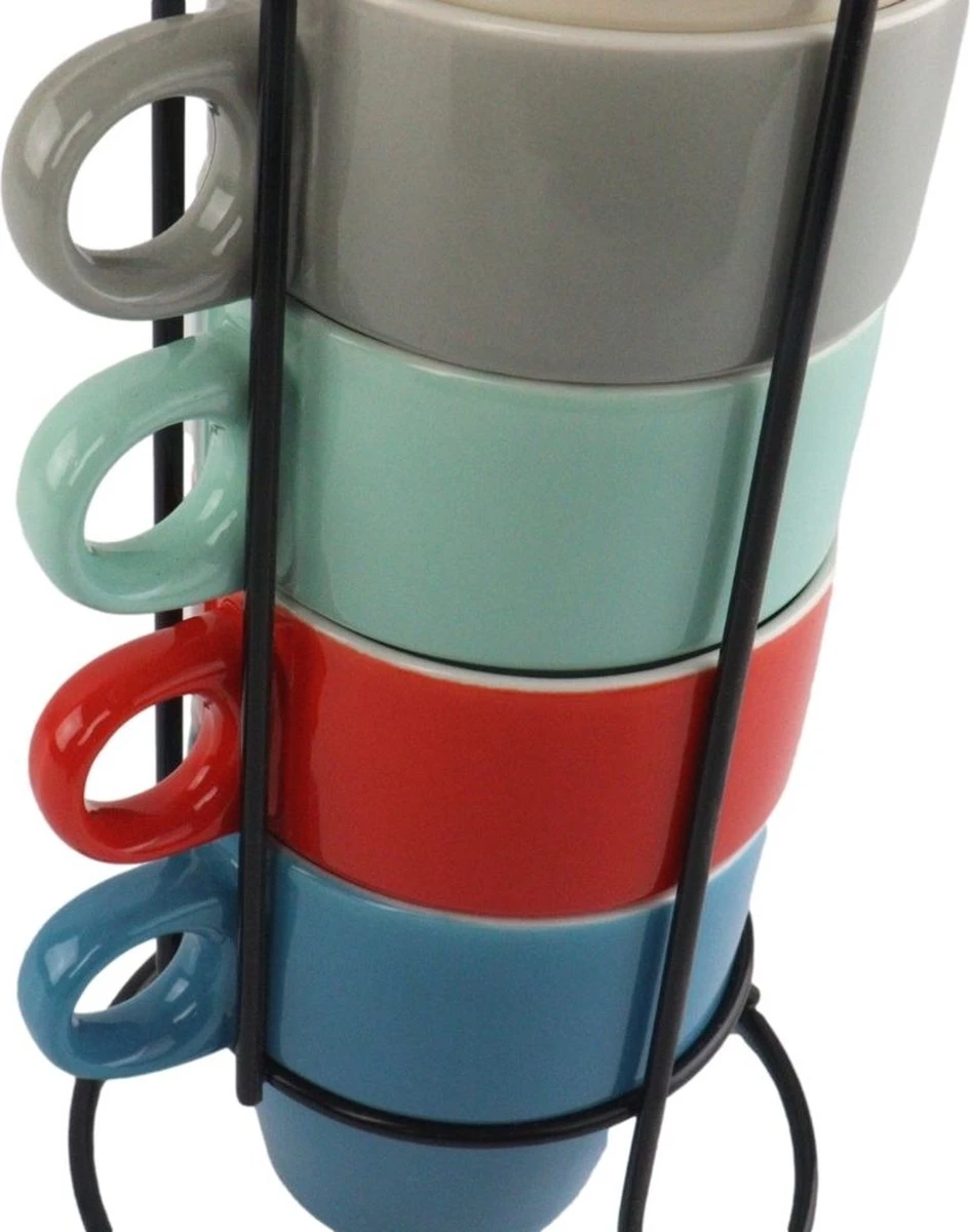 Orange85 Koffiekopjes - Met Houder - Set Van 6 - Gekleurd - 300 Ml - Keramiek 4 Orange85 Koffiekopjes - Met Houder - Set Van 6 - Gekleurd - 300 Ml - Keramiek - Afbeelding 4